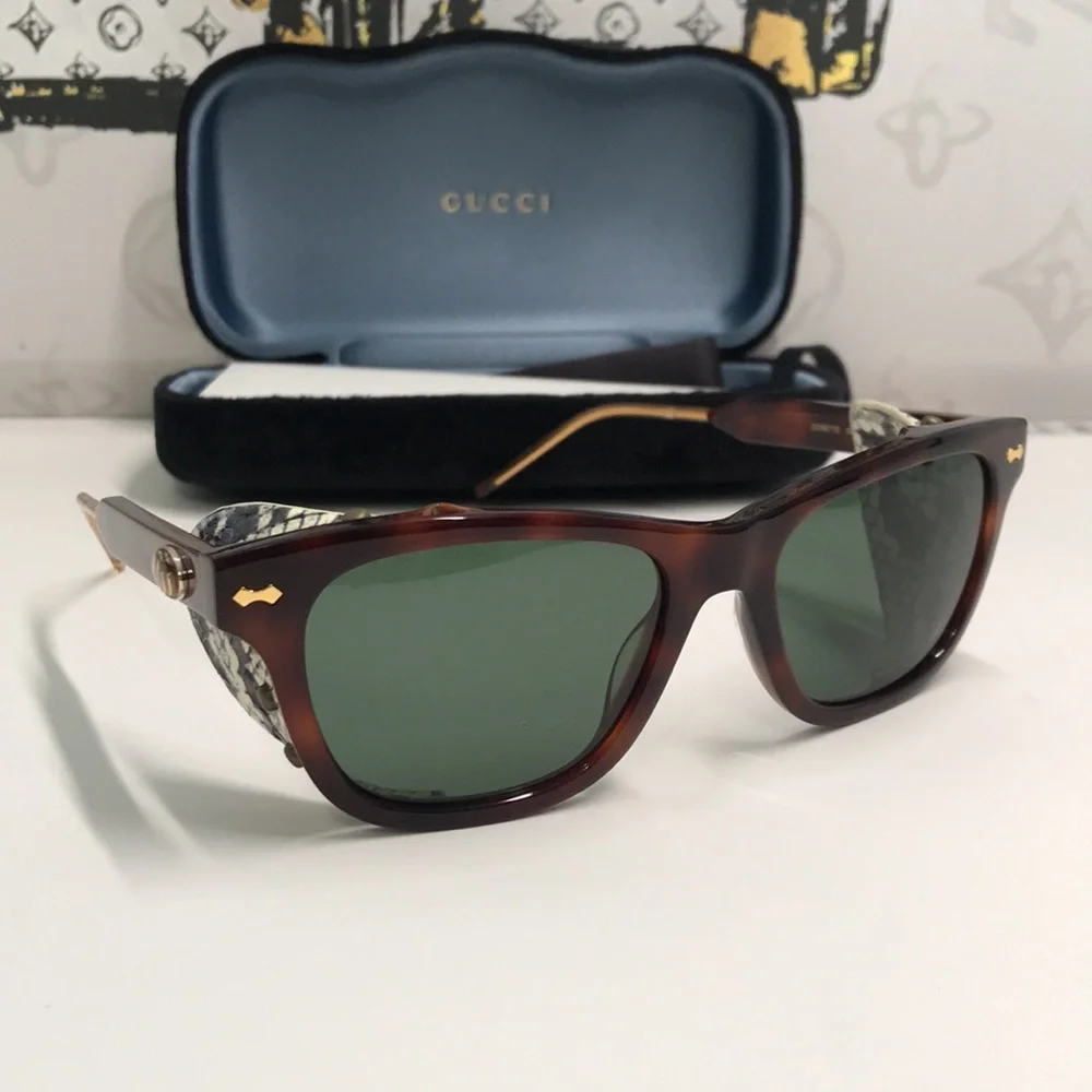 New Authentic Gucci  GG0671s 002 Tortoiseshell Sunglasses with Green Lenses